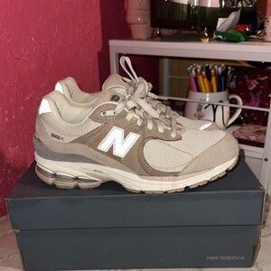 New Balance Tan and White Sneakers